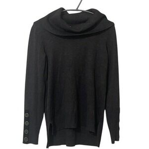 Melissa Paige Grey Cowl Neck Sweater Small Button Sleeve Minimalist Preppy